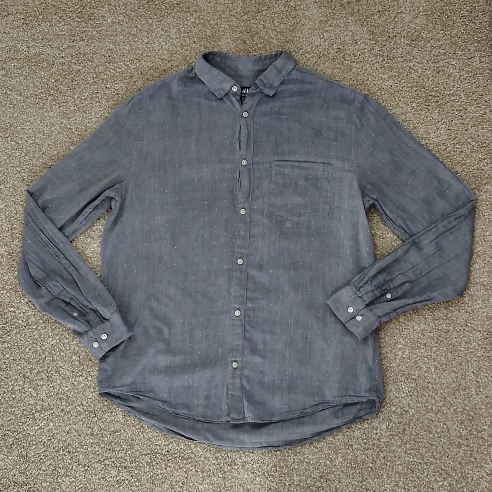 Men's H&M Relaxed Fit Polka Dot Button Down